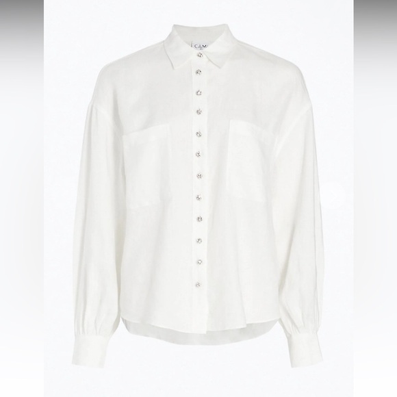 CAMI NYC Belkis Embellished Button Linen White Button-Up Shirt Size Small - Picture 1 of 8